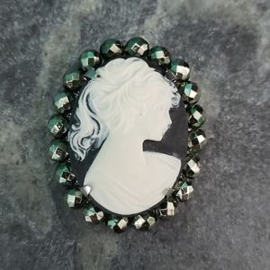 Lady Silhouette Brooch Pin Clip Clasp Black White